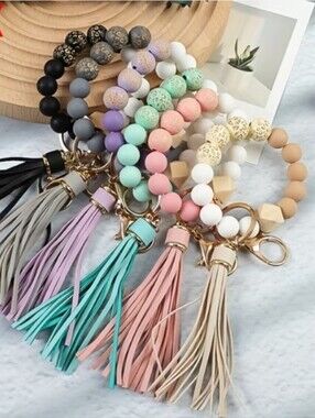 Pick 1-Beaded And Tassel Bag Charm Keychain Wristlet (Black & Sea Green 🖤💚🩵)